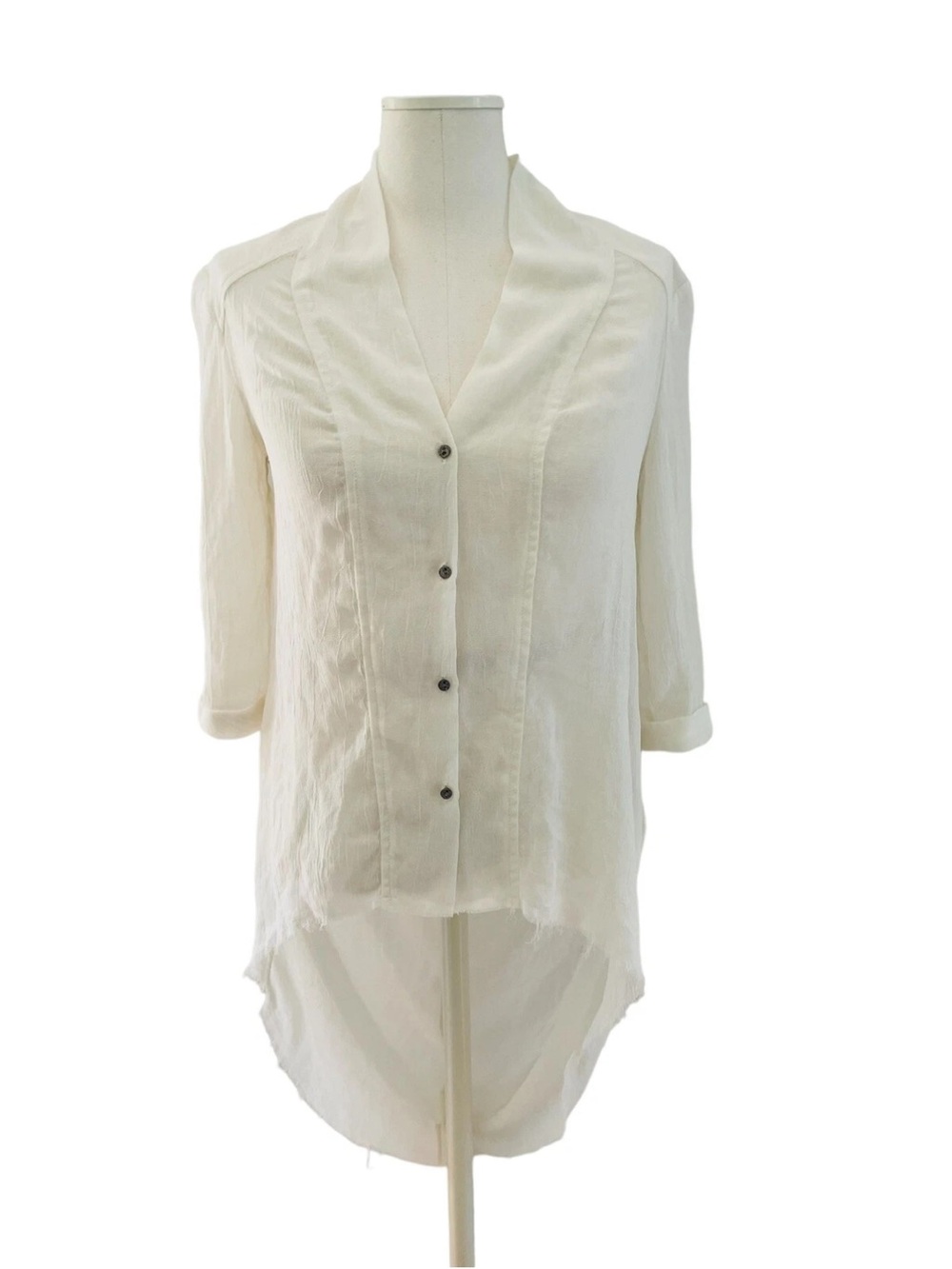 Helmut Lang Sheer Chiffon Ivory Lightweight Textured Top Blouse Sz Small Ivory